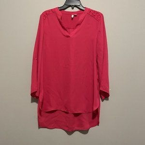 CATO Top Women's Medium Pink 3/4 Sleeve Roll Tab Lace Lightweight Flowy